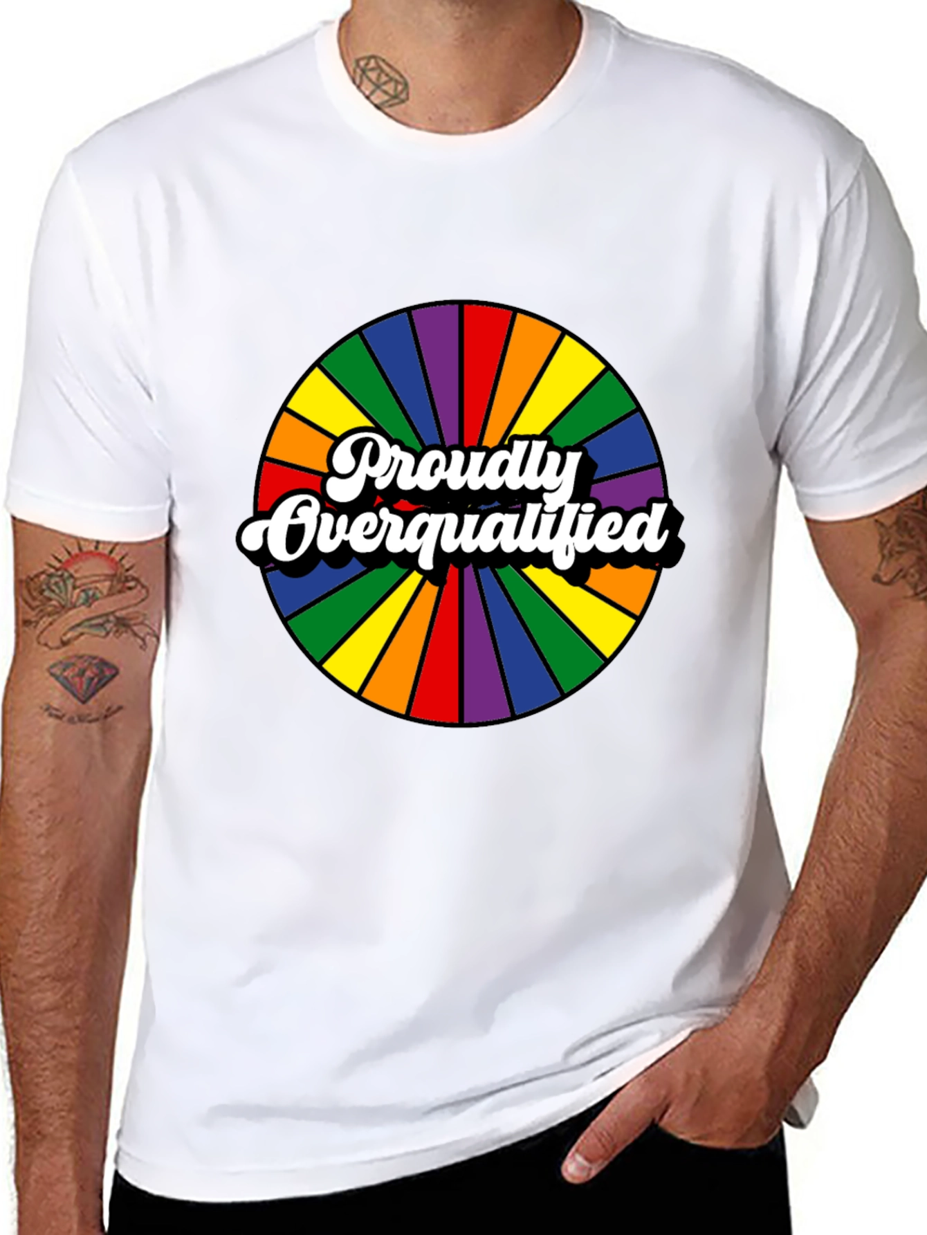 Proudly Overqualified Rainbow Graphic T-Shirt