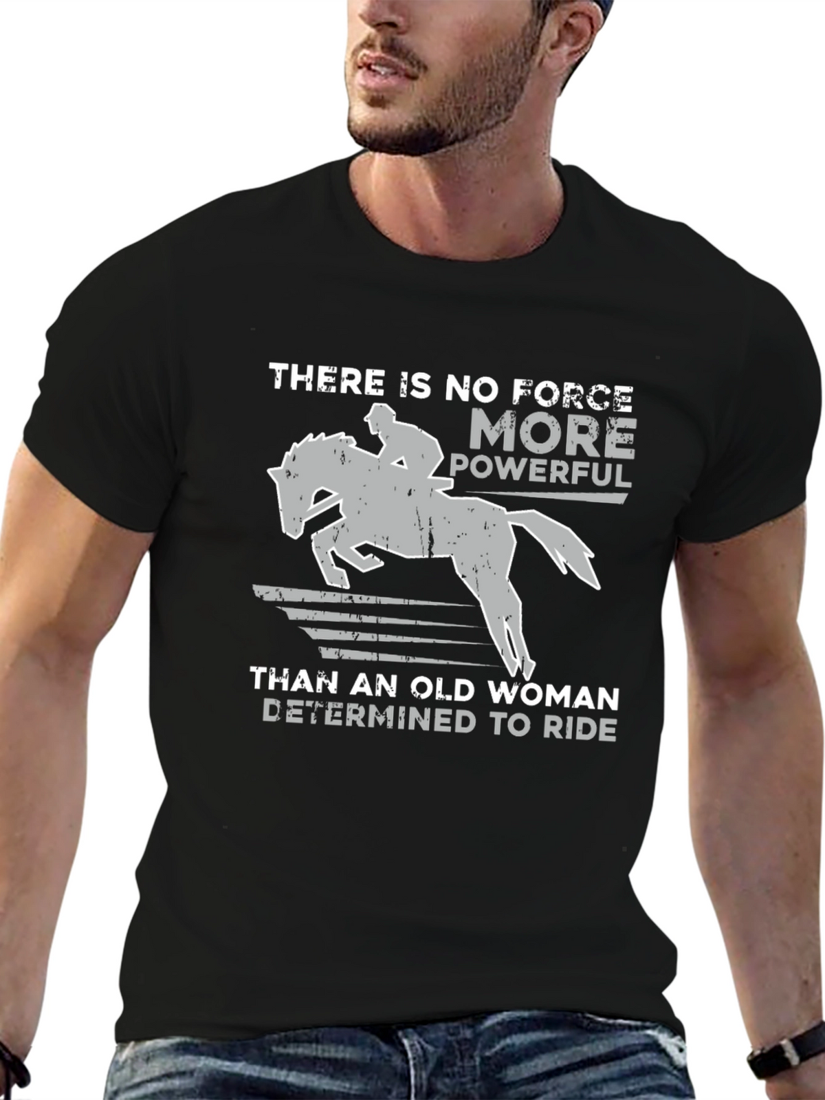 Old Woman Determined To Ride Horse Graphic T-Shirt