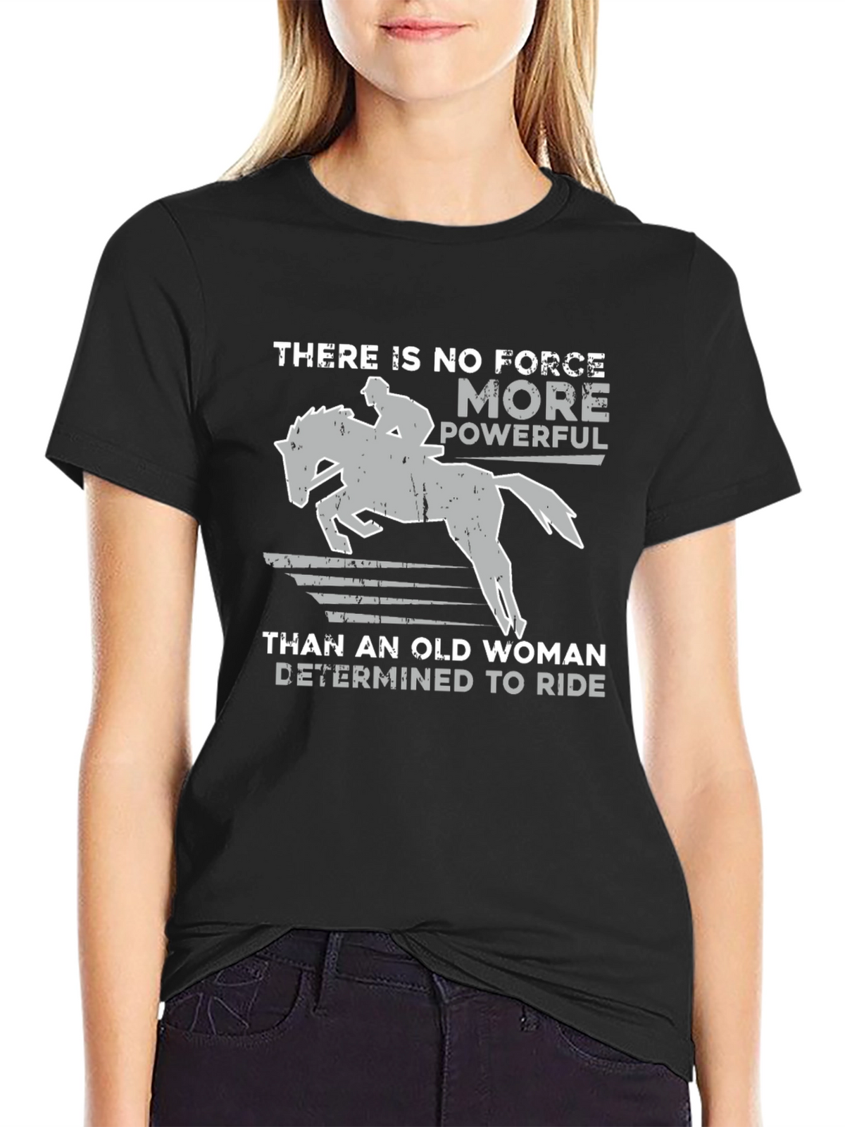 Old Woman Determined To Ride Horse Graphic T-Shirt