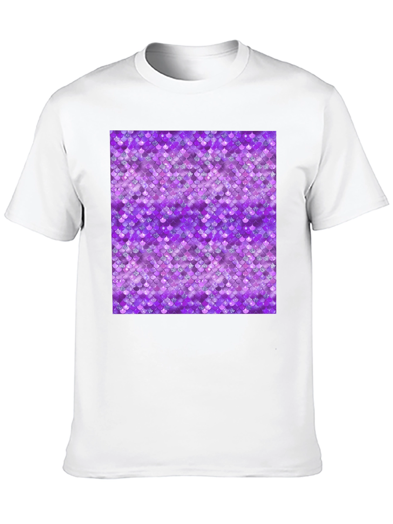 Purple Mermaid Scales Pattern Black T-Shirt