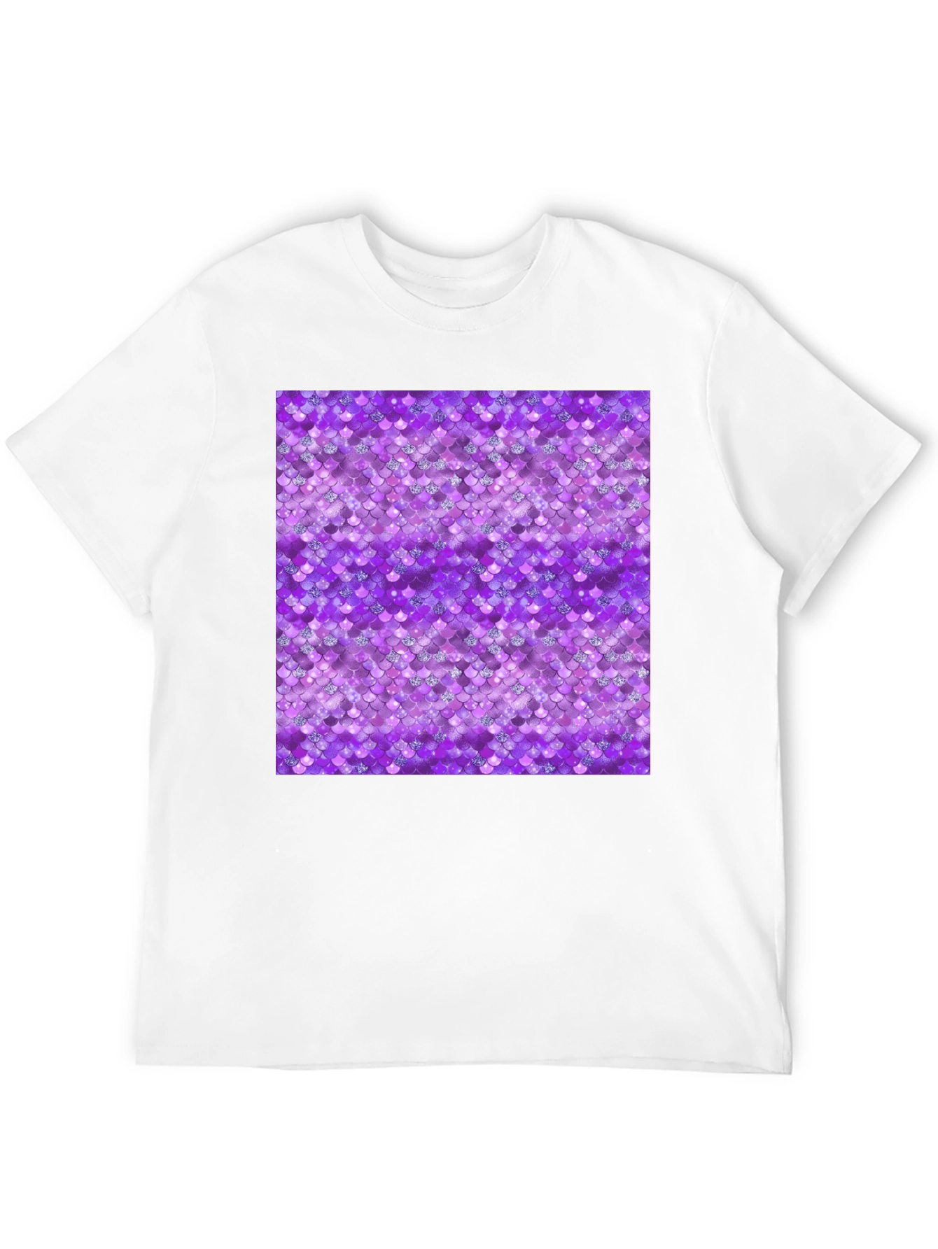 Purple Mermaid Scales Pattern Black T-Shirt