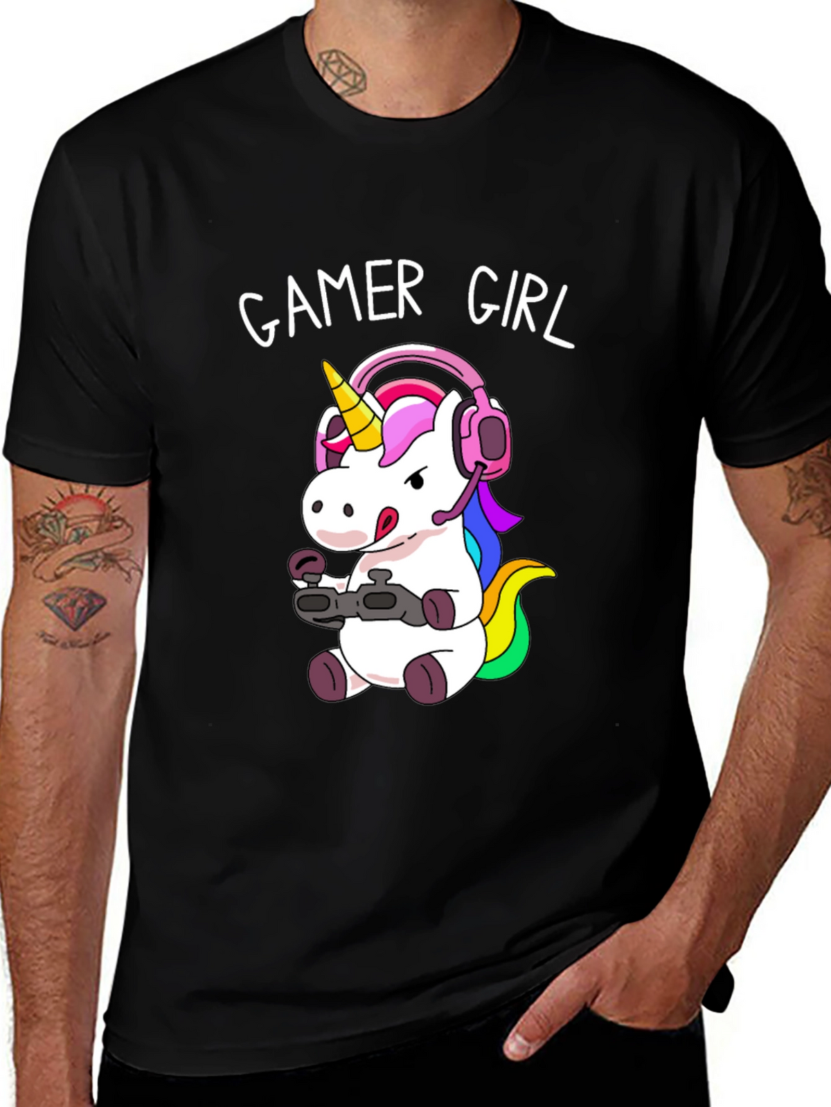 Gamer Girl Unicorn T-Shirt - Black