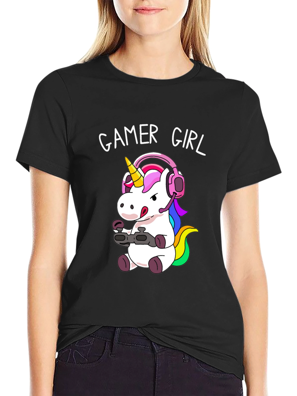 Gamer Girl Unicorn T-Shirt - Black