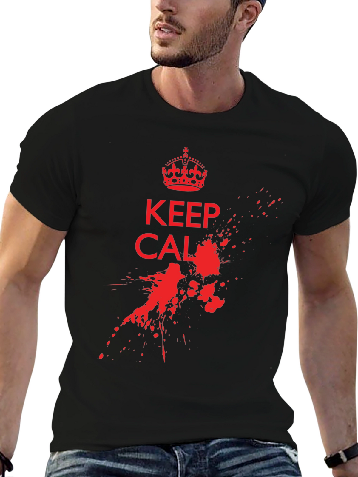 Keep Calm T-Shirt - Red Ink Splatter Graphic Tee