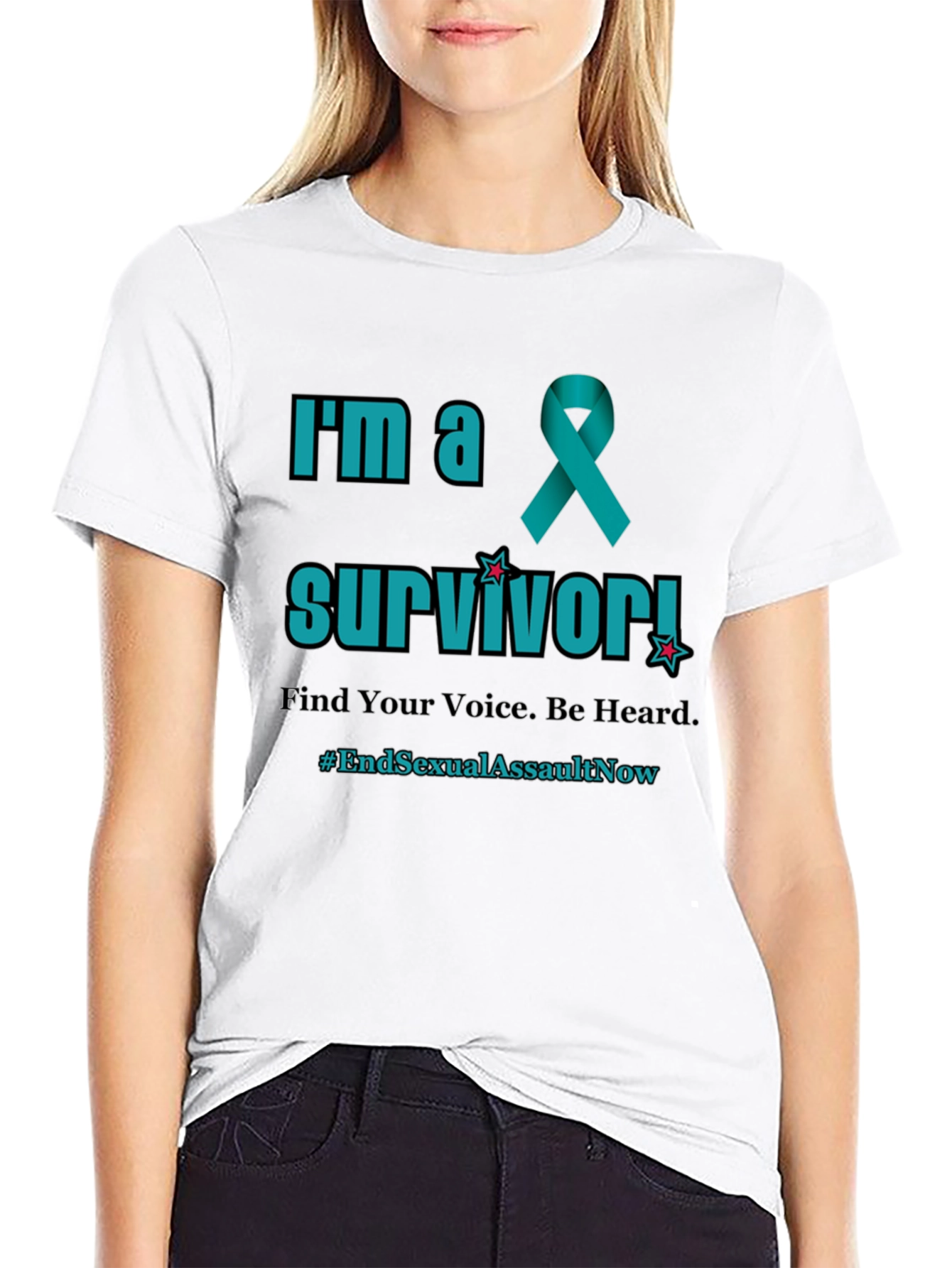 Teal Ribbon Survivor T-Shirt: End Sexual Assault Now