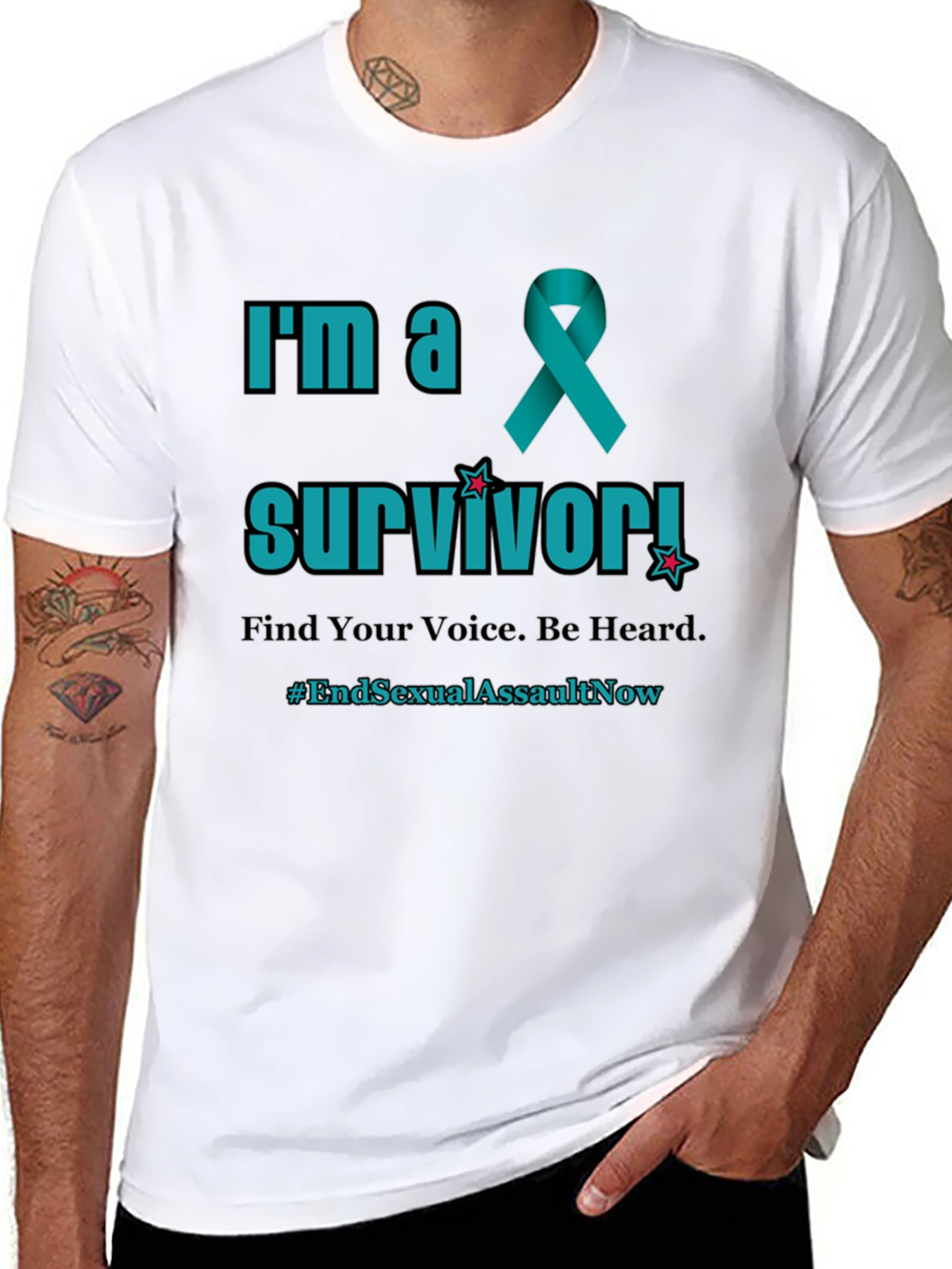 Teal Ribbon Survivor T-Shirt: End Sexual Assault Now