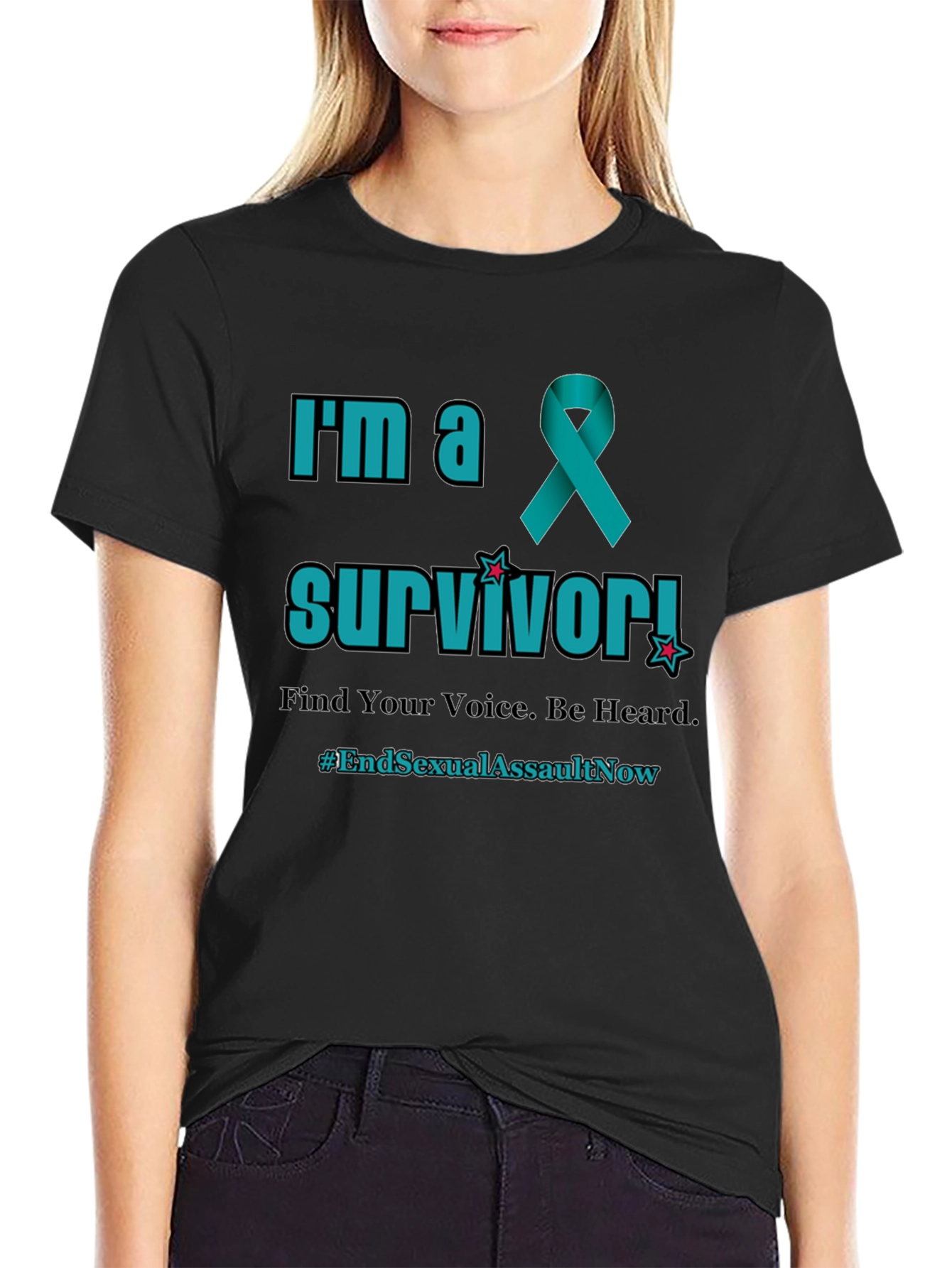Teal Ribbon Survivor T-Shirt: End Sexual Assault Now