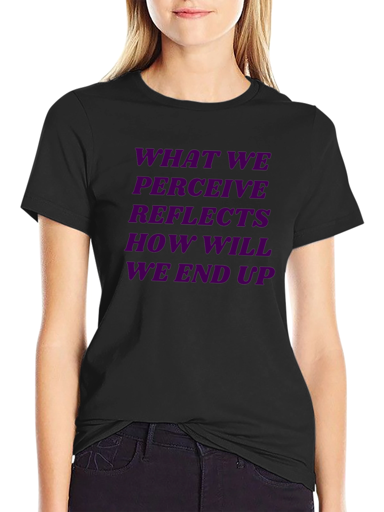 Purple Reflective Quote Graphic Black Tee