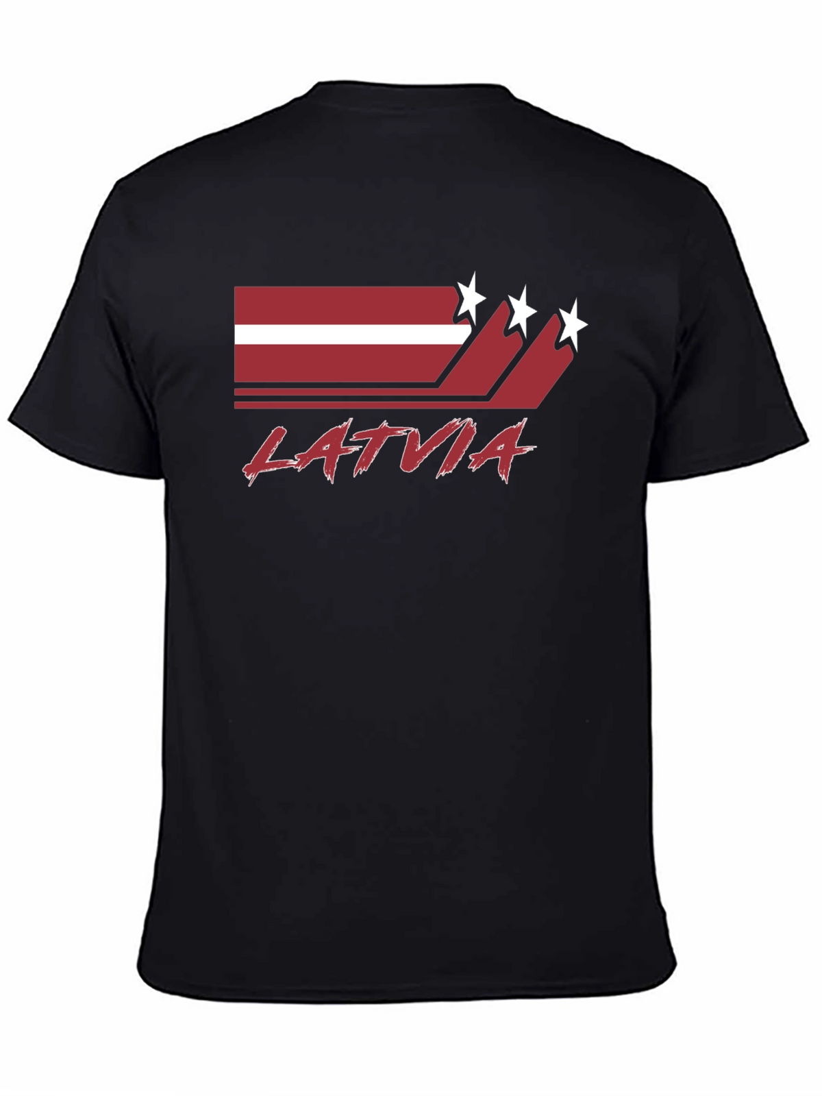 Latvia Flag Graphic Tee - Black Cotton T-Shirt