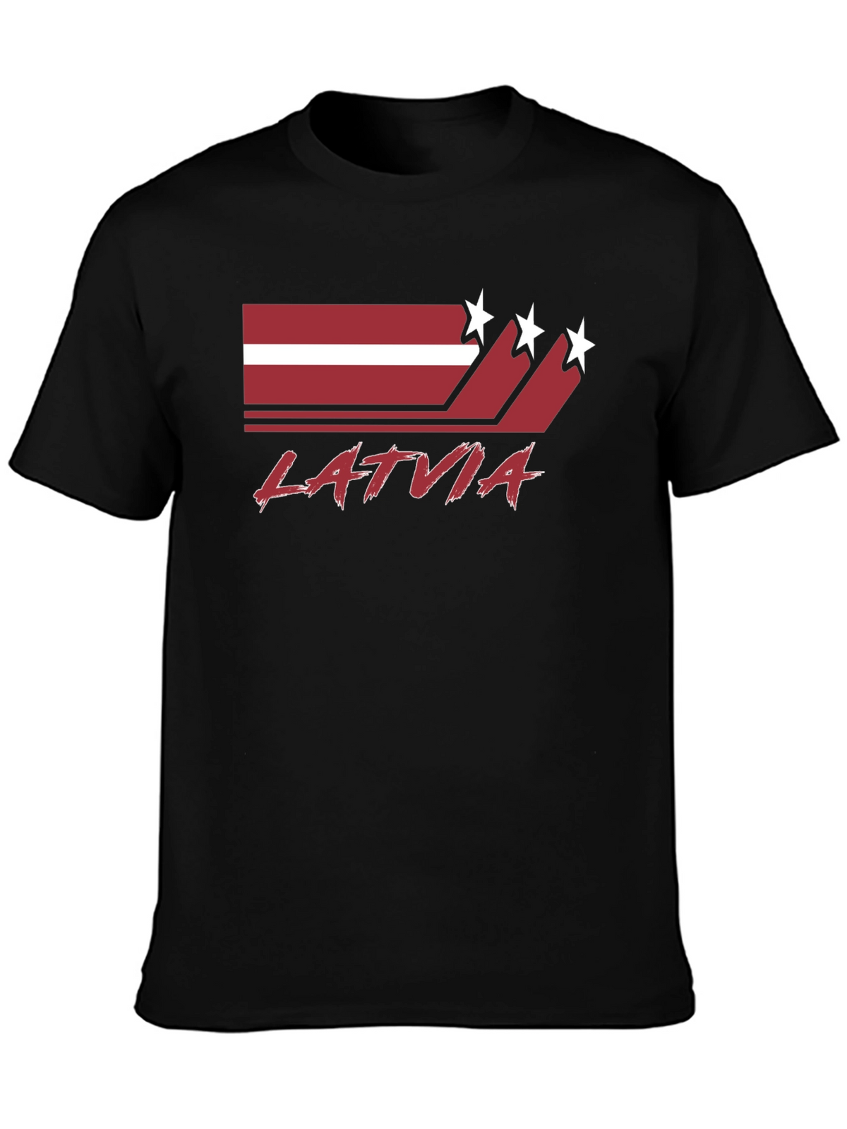 Latvia Flag Graphic Tee - Black Cotton T-Shirt
