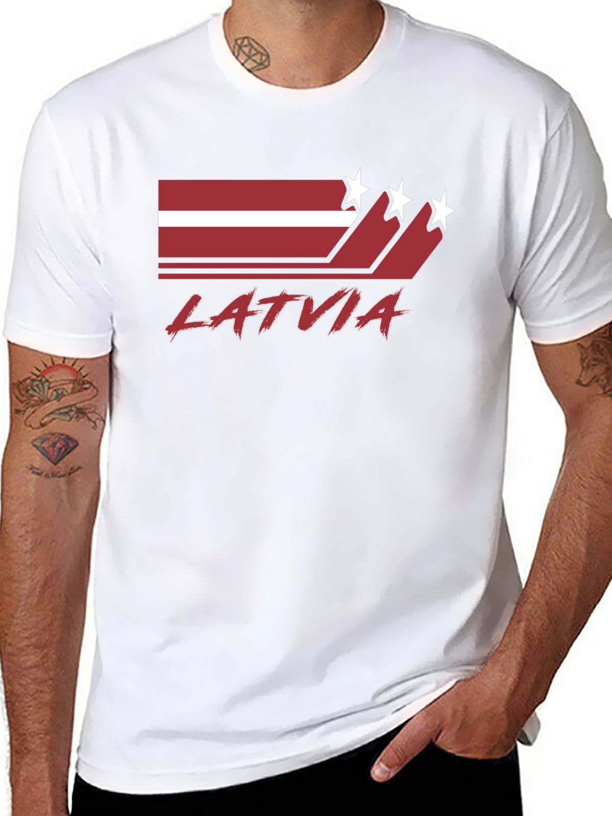 Latvia Flag Graphic Tee - Black Cotton T-Shirt