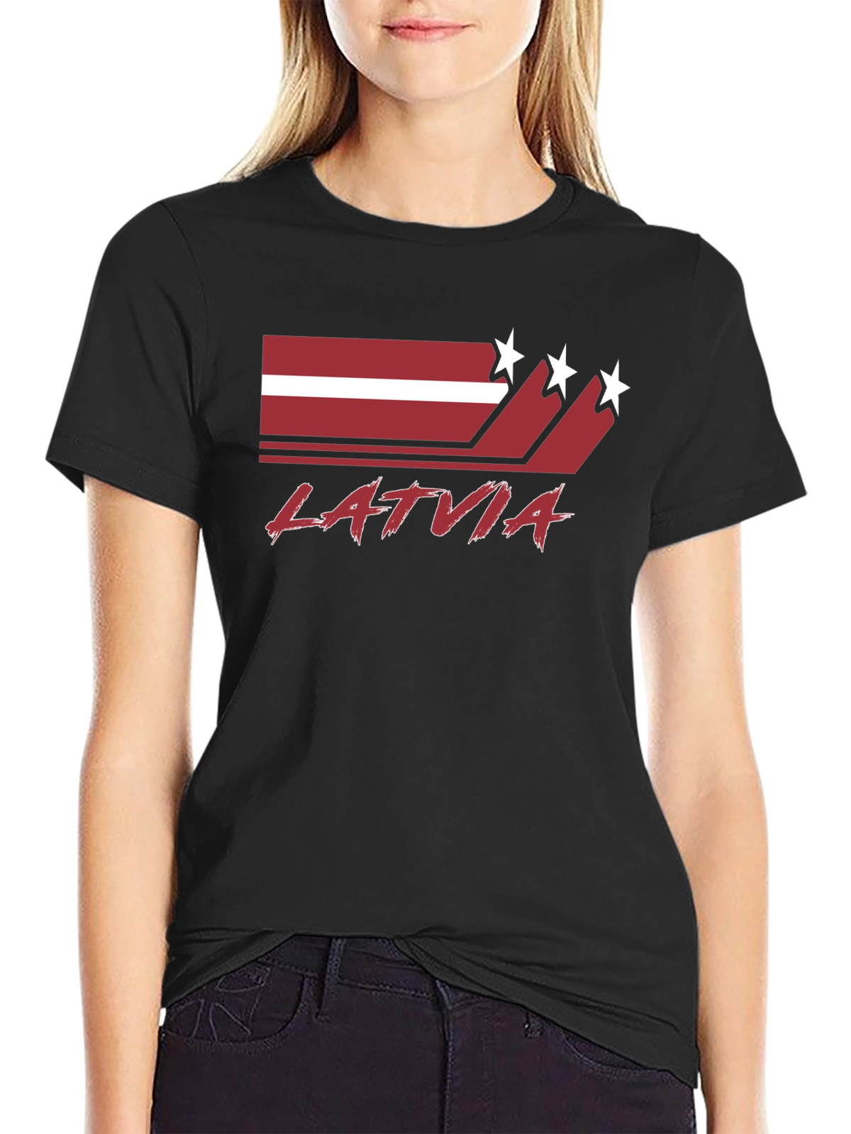 Latvia Flag Graphic Tee - Black Cotton T-Shirt