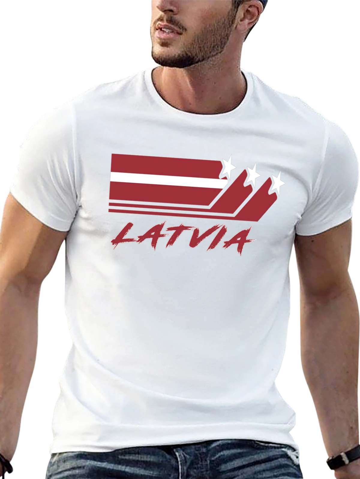 Latvia Flag Graphic Tee - Black Cotton T-Shirt