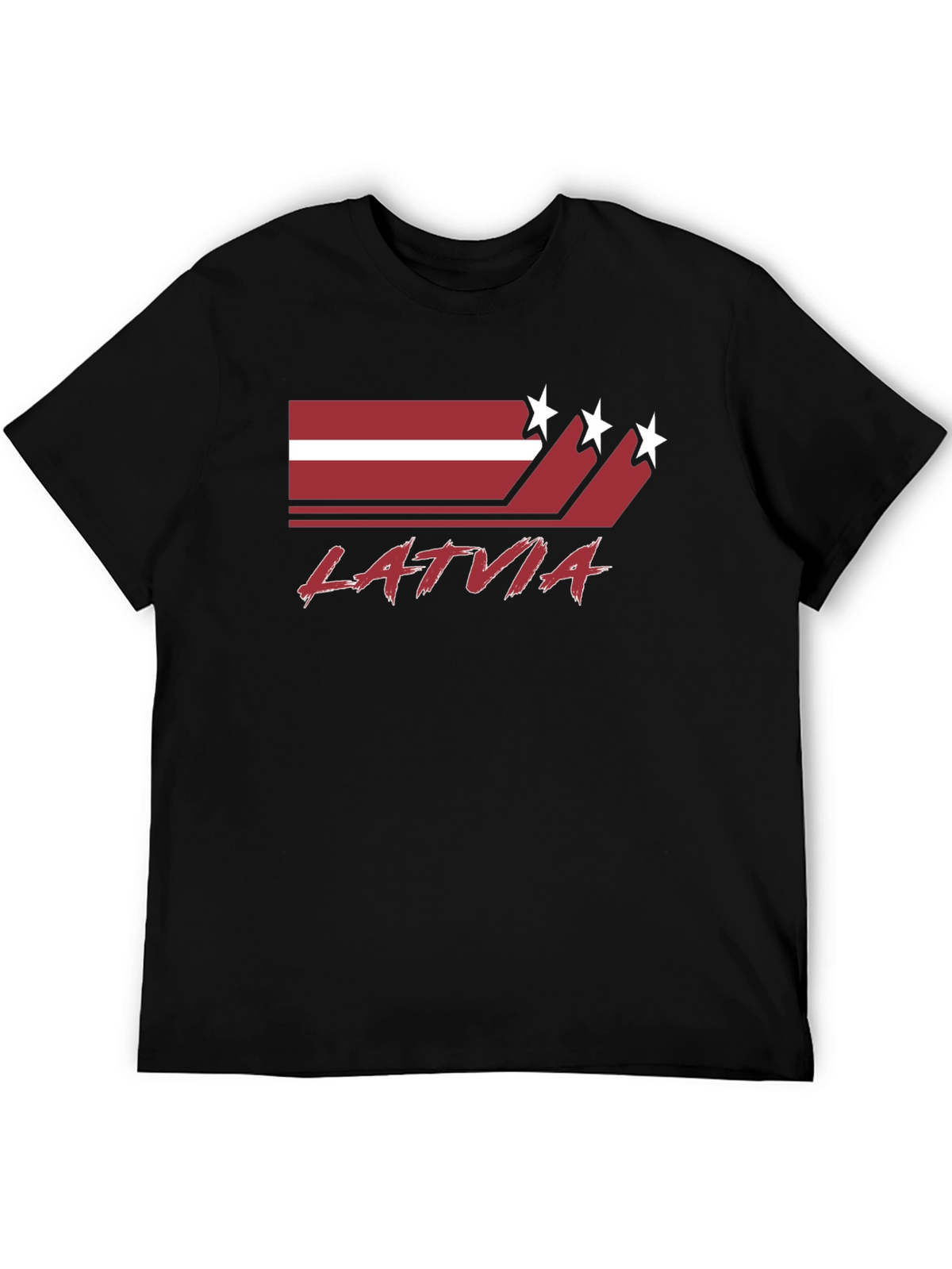 Latvia Flag Graphic Tee - Black Cotton T-Shirt