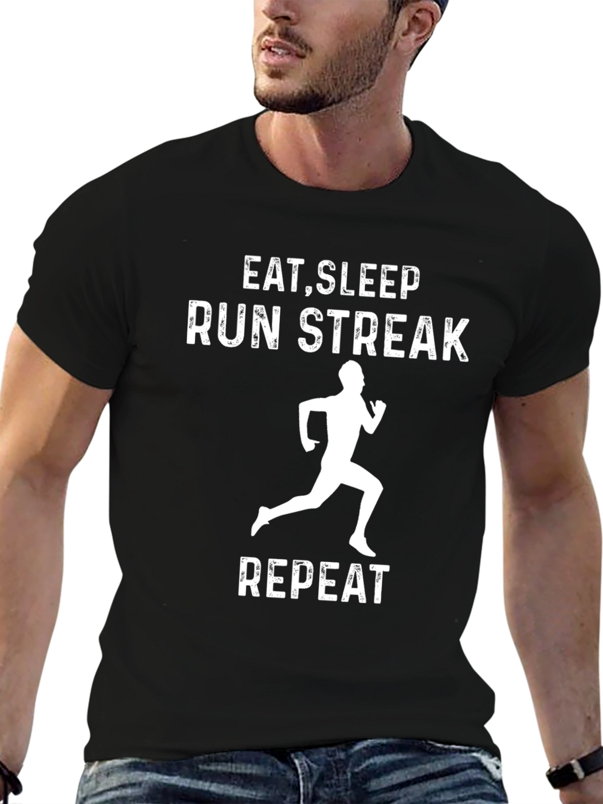 Eat Sleep Run Streak Repeat Black Graphic Tee