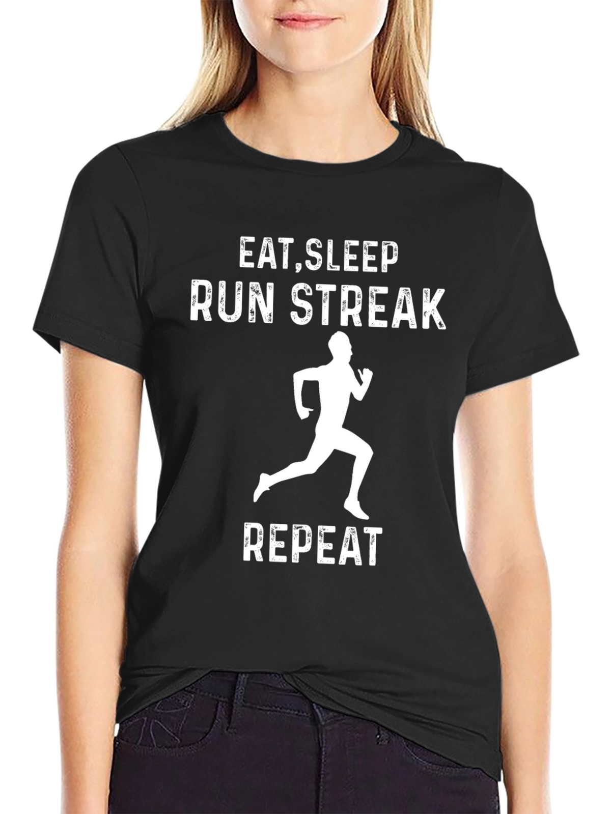 Eat Sleep Run Streak Repeat Black Graphic Tee