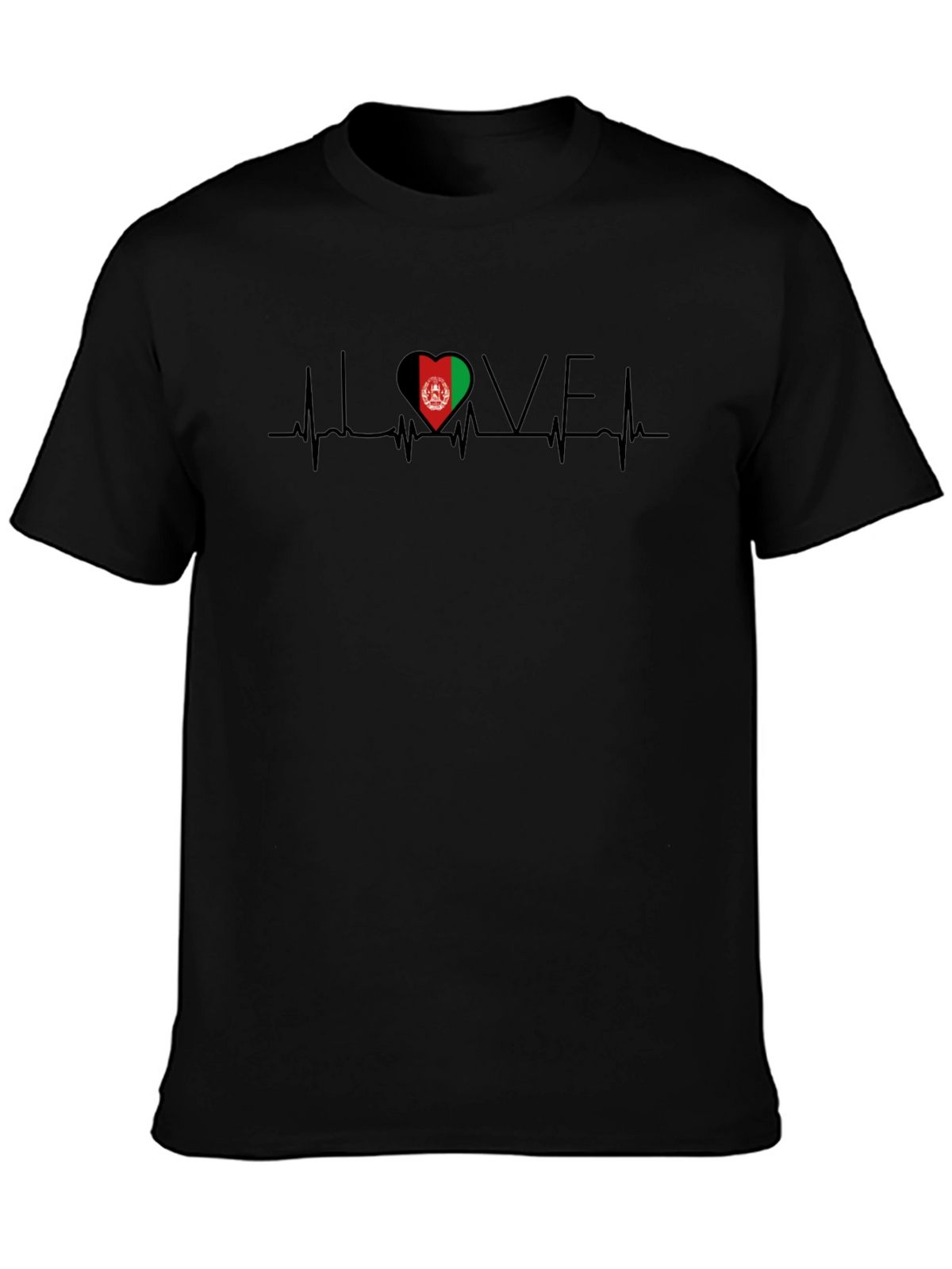 I Love Afghanistan Heartbeat T-Shirt - Black