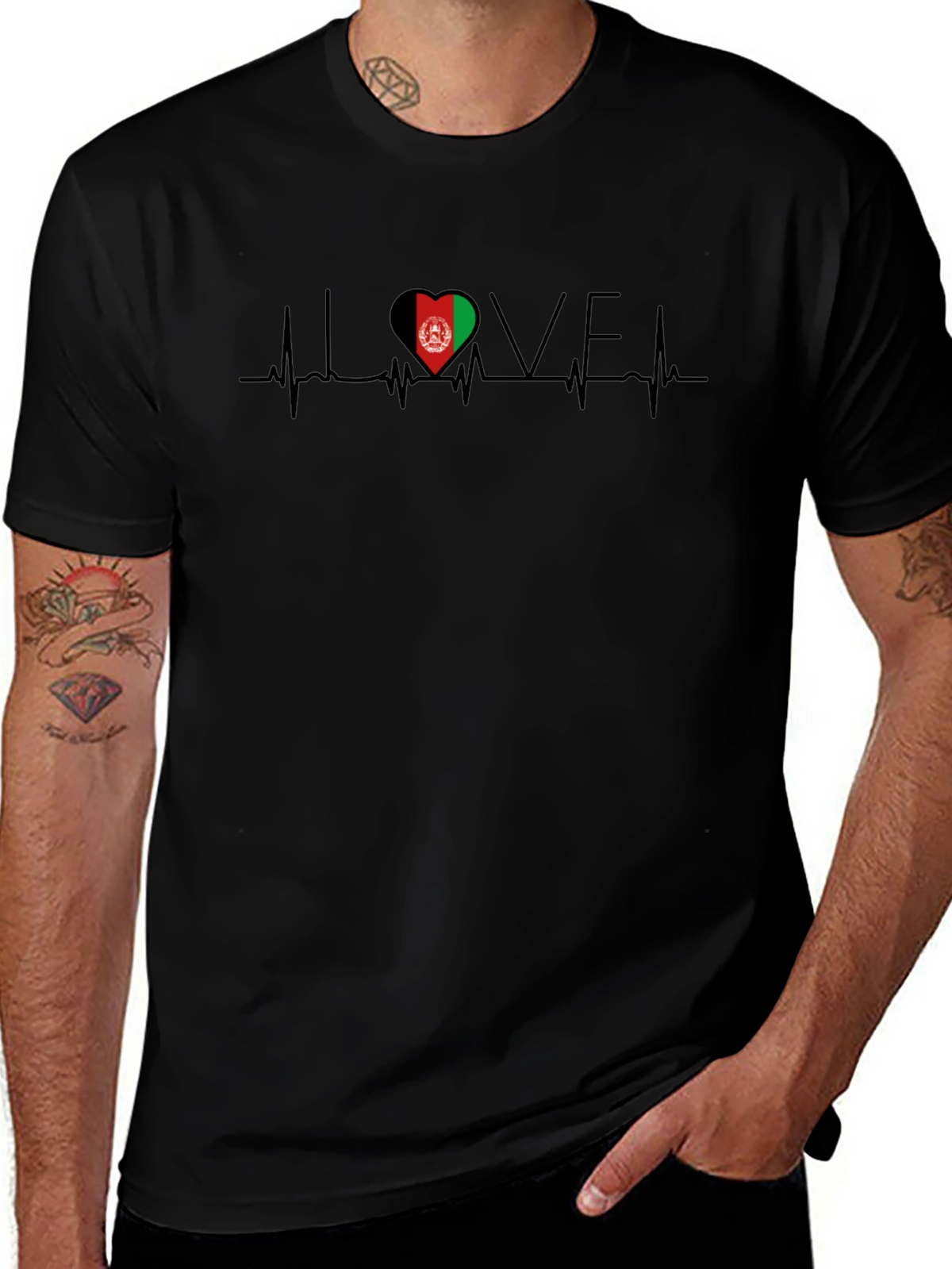 I Love Afghanistan Heartbeat T-Shirt - Black
