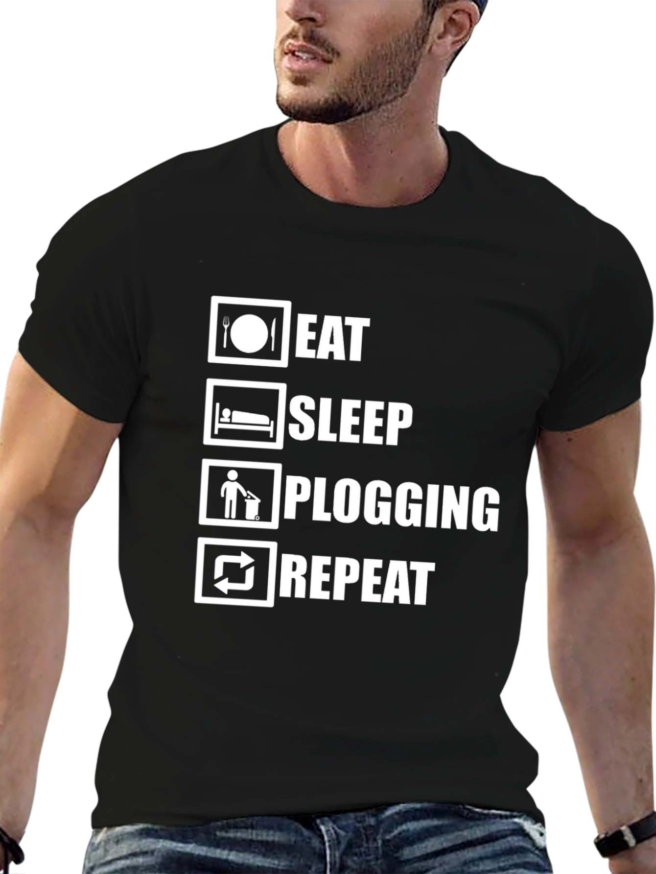Eat Sleep Plogging Repeat Black T-Shirt