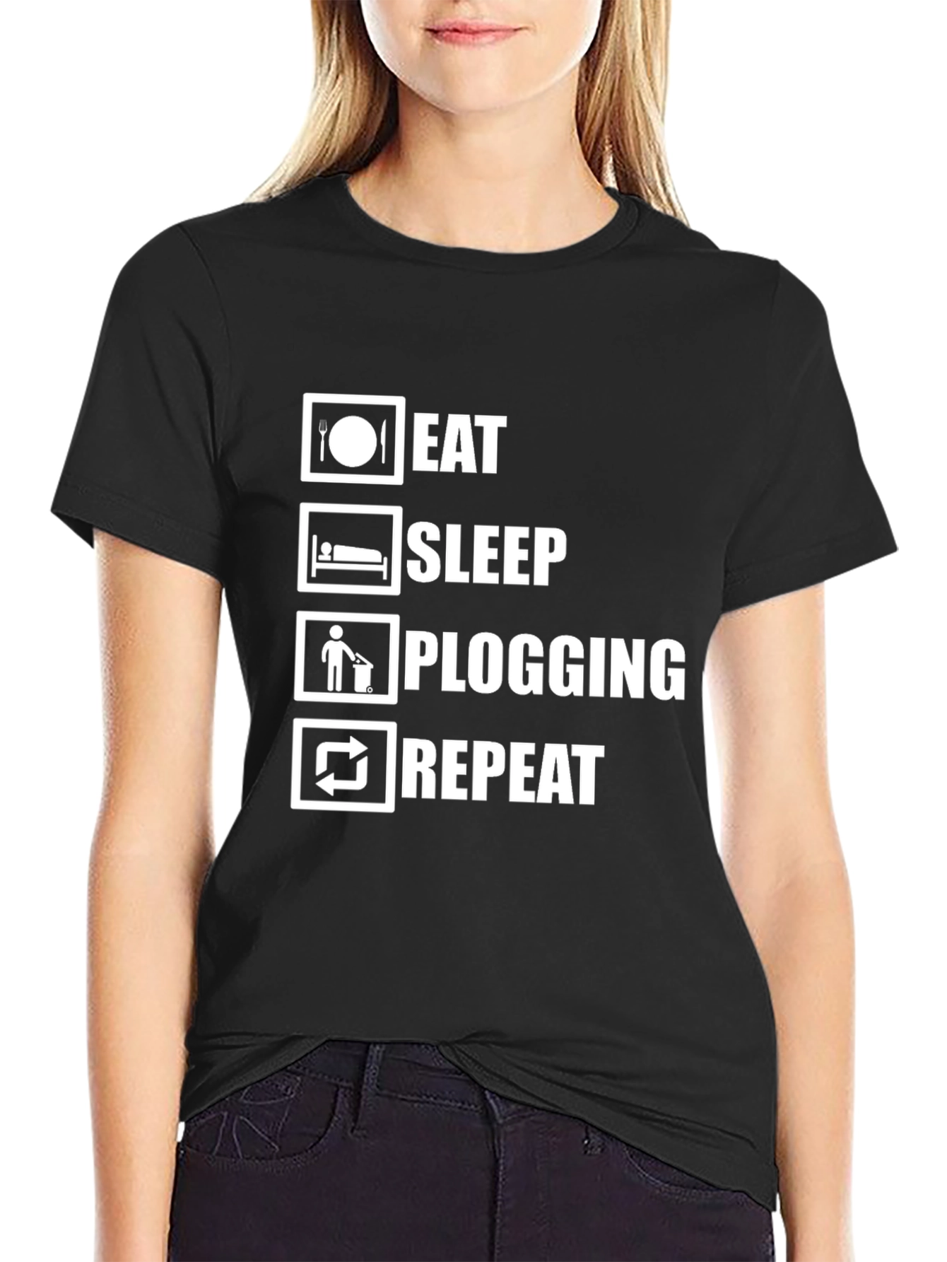 Eat Sleep Plogging Repeat Black T-Shirt