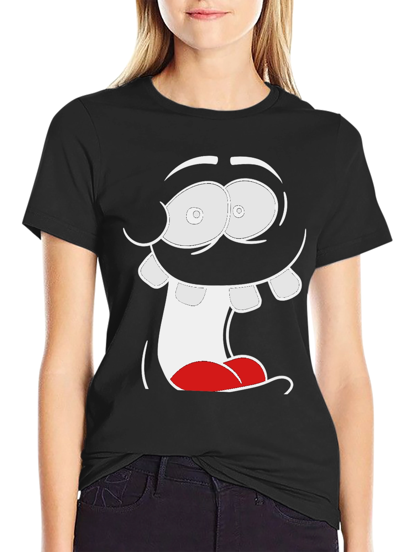 Cartoon Face Graphic Tee - Black