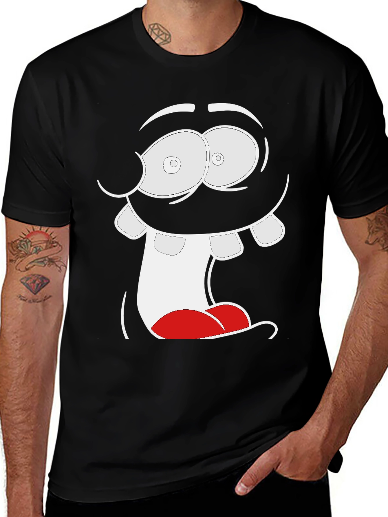 Cartoon Face Graphic Tee - Black
