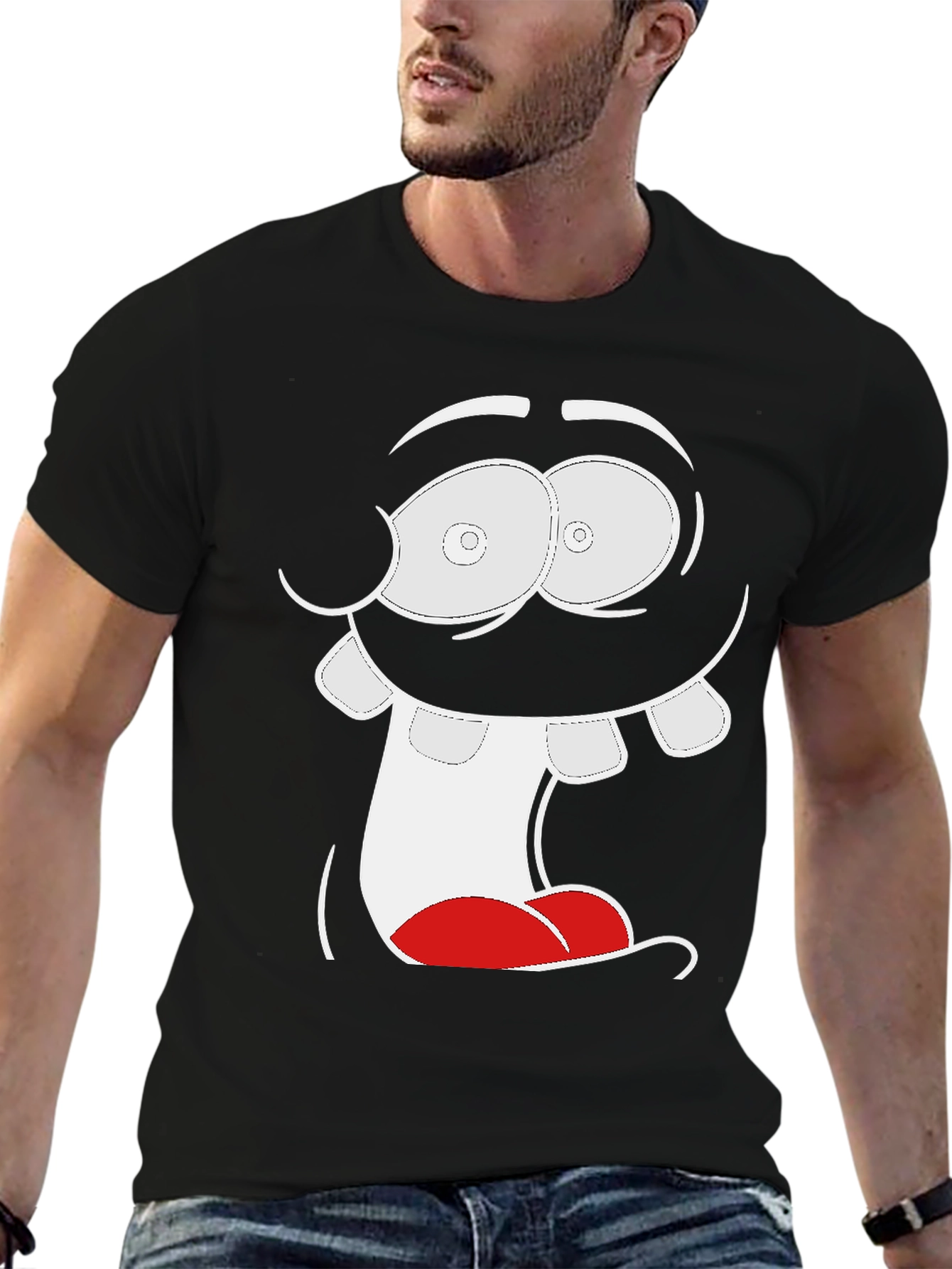 Cartoon Face Graphic Tee - Black