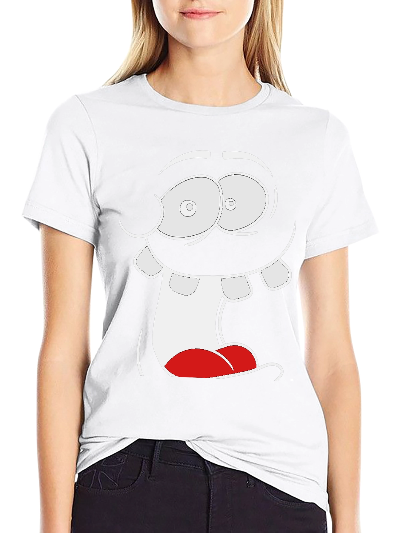Cartoon Face Graphic Tee - Black