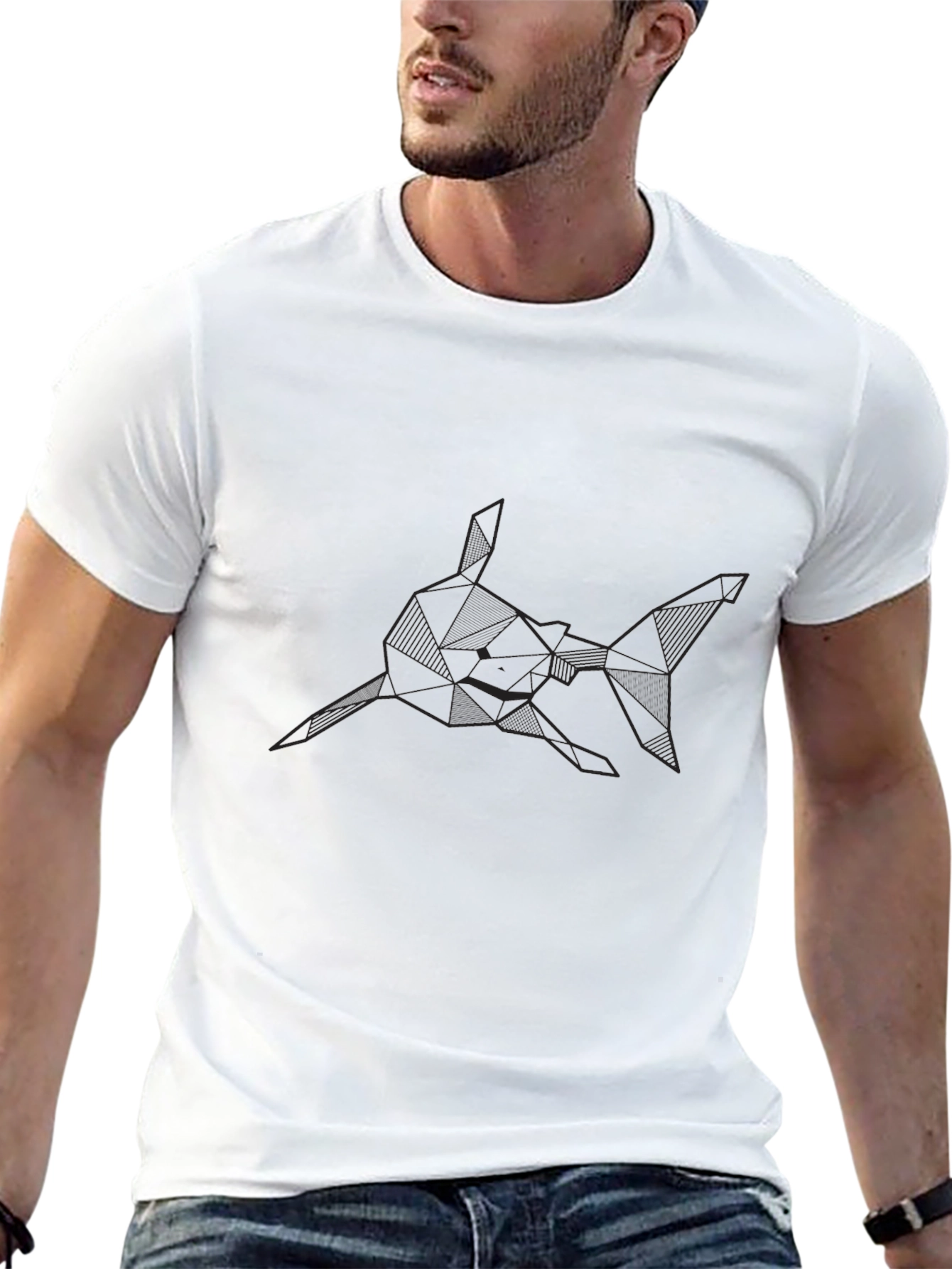 Geometric Shark Graphic Tee - Modern Design