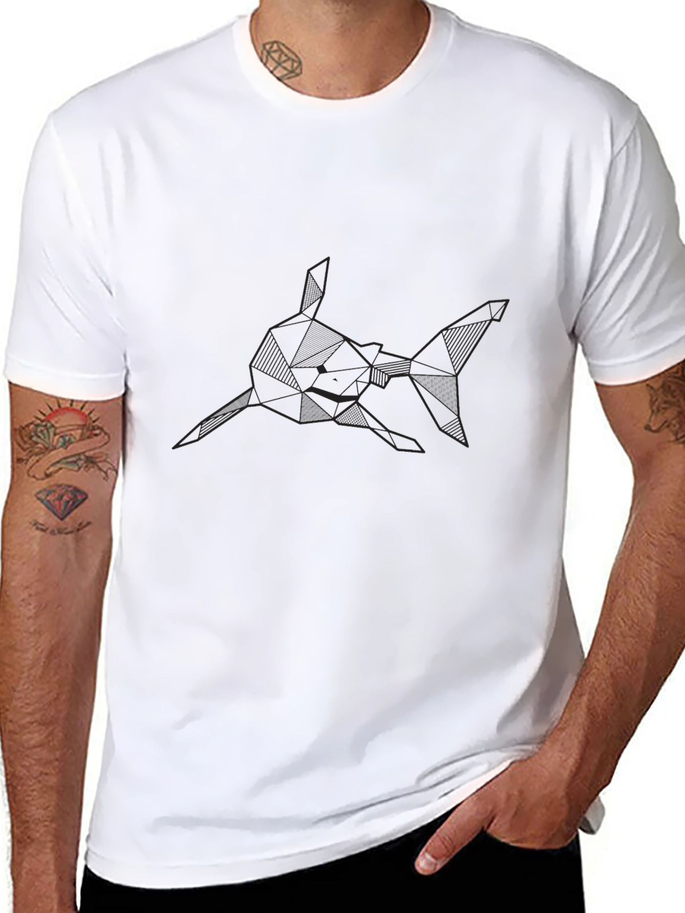 Geometric Shark Graphic Tee - Modern Design