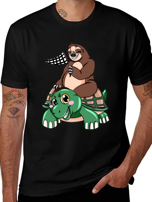 Sloth Riding Turtle T-Shirt - Slow & Steady Wins!