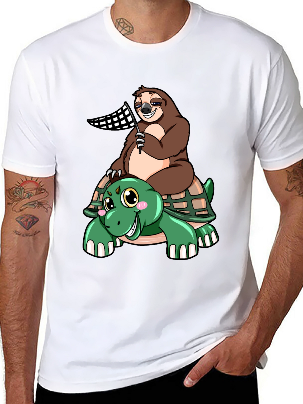 Sloth Riding Turtle T-Shirt - Slow & Steady Wins!