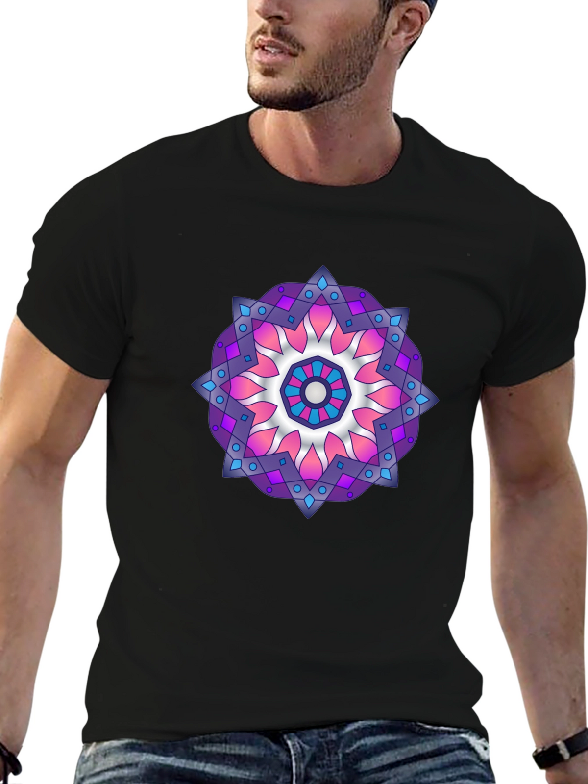 Mandala T-Shirt - Black Cotton Blend Graphic Tee