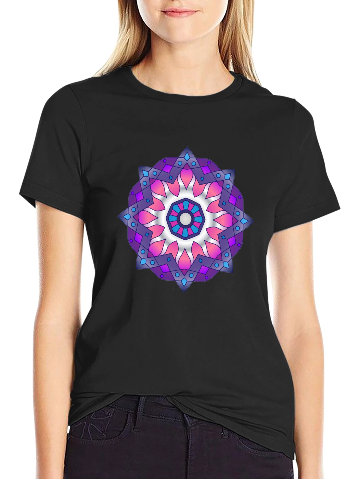 Mandala T-Shirt - Black Cotton Blend Graphic Tee
