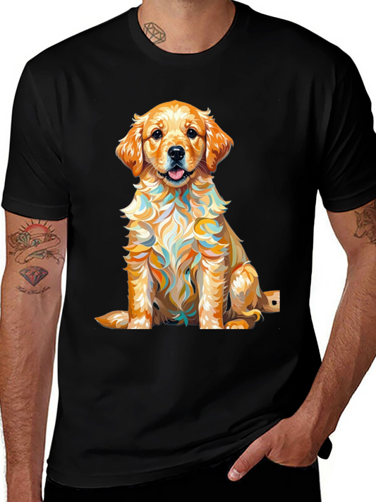 Golden Retriever Puppy Art Print Black T-Shirt
