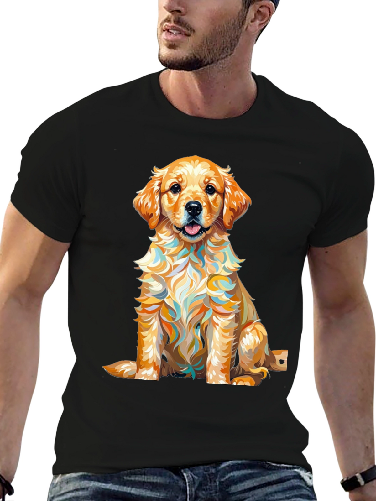 Golden Retriever Puppy Art Print Black T-Shirt