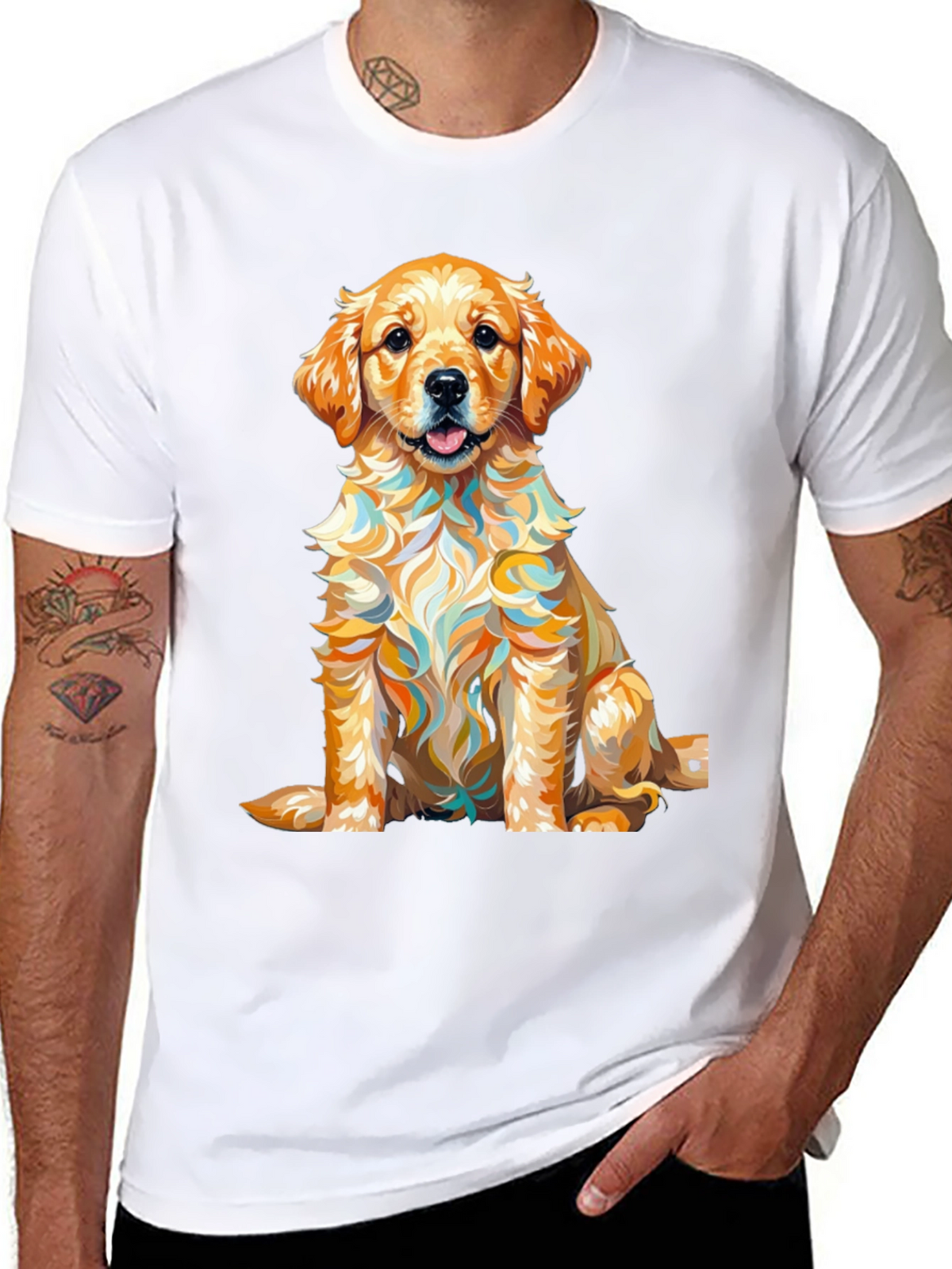 Golden Retriever Puppy Art Print Black T-Shirt