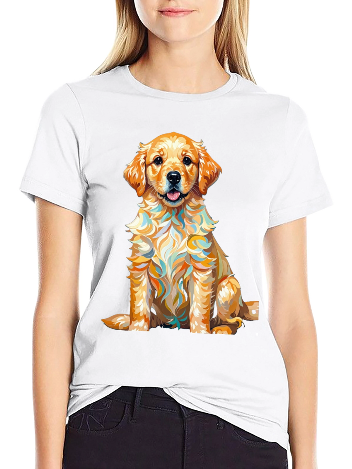 Golden Retriever Puppy Art Print Black T-Shirt
