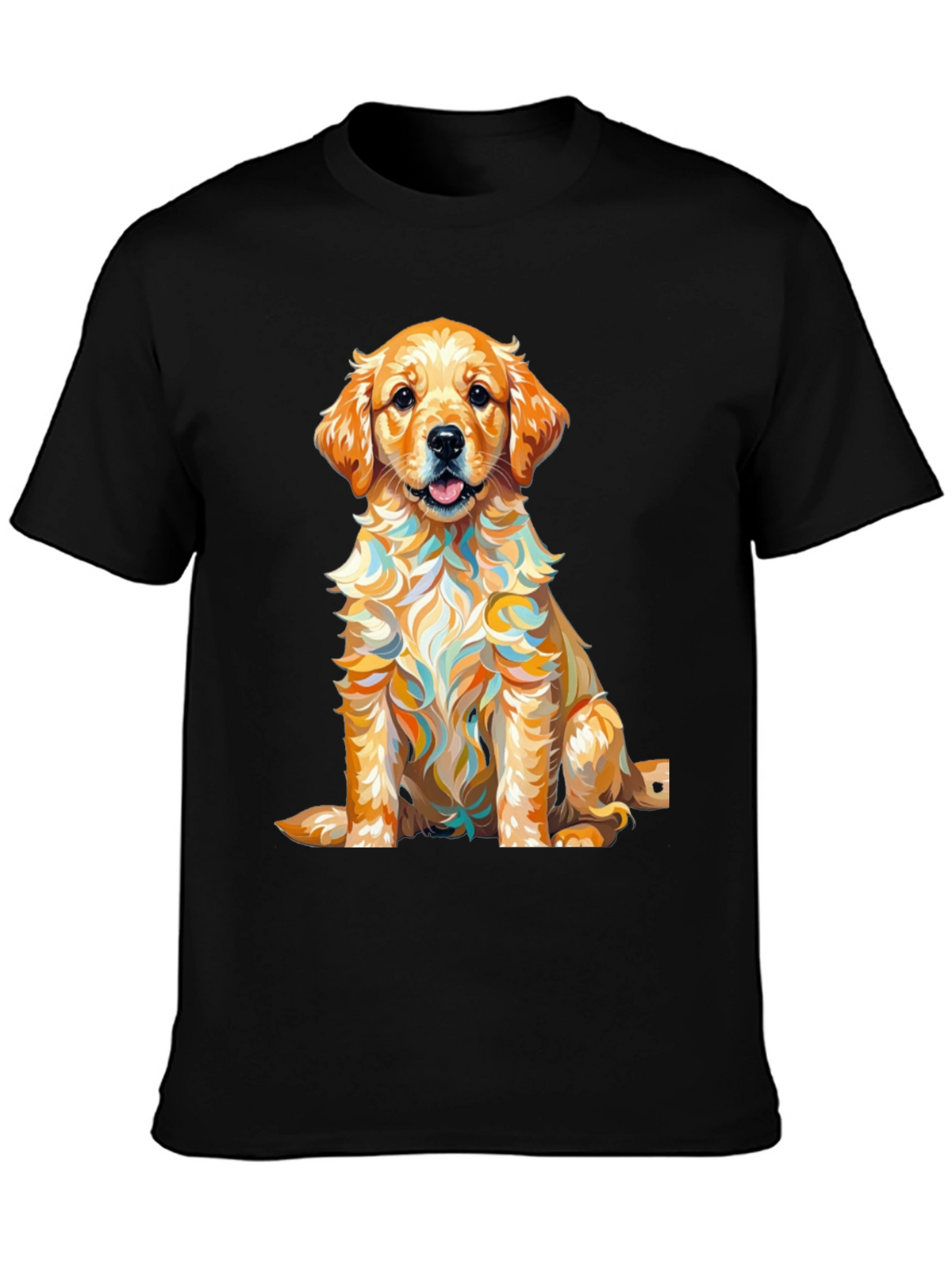 Golden Retriever Puppy Art Print Black T-Shirt