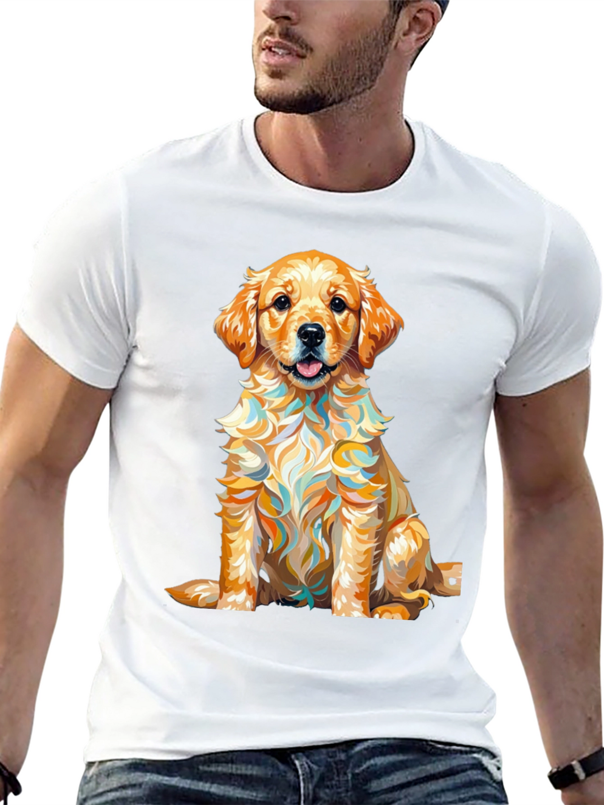 Golden Retriever Puppy Art Print Black T-Shirt