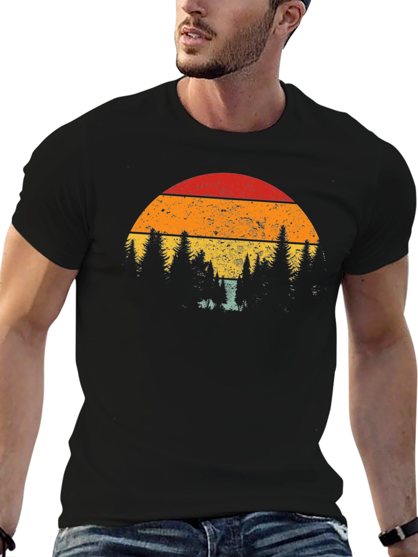 Retro Sunset Tree Graphic T-Shirt