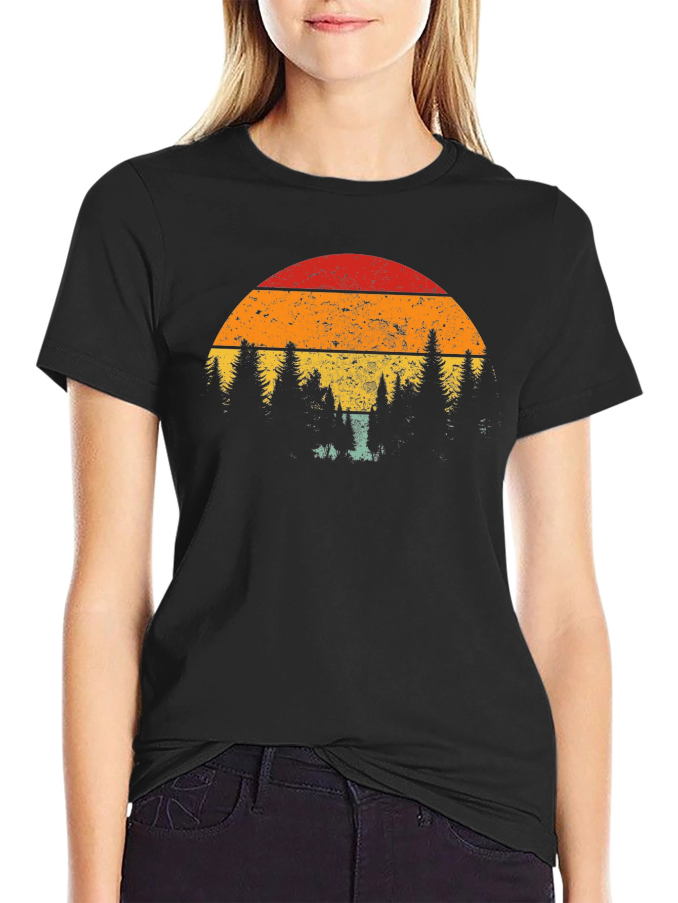 Retro Sunset Tree Graphic T-Shirt
