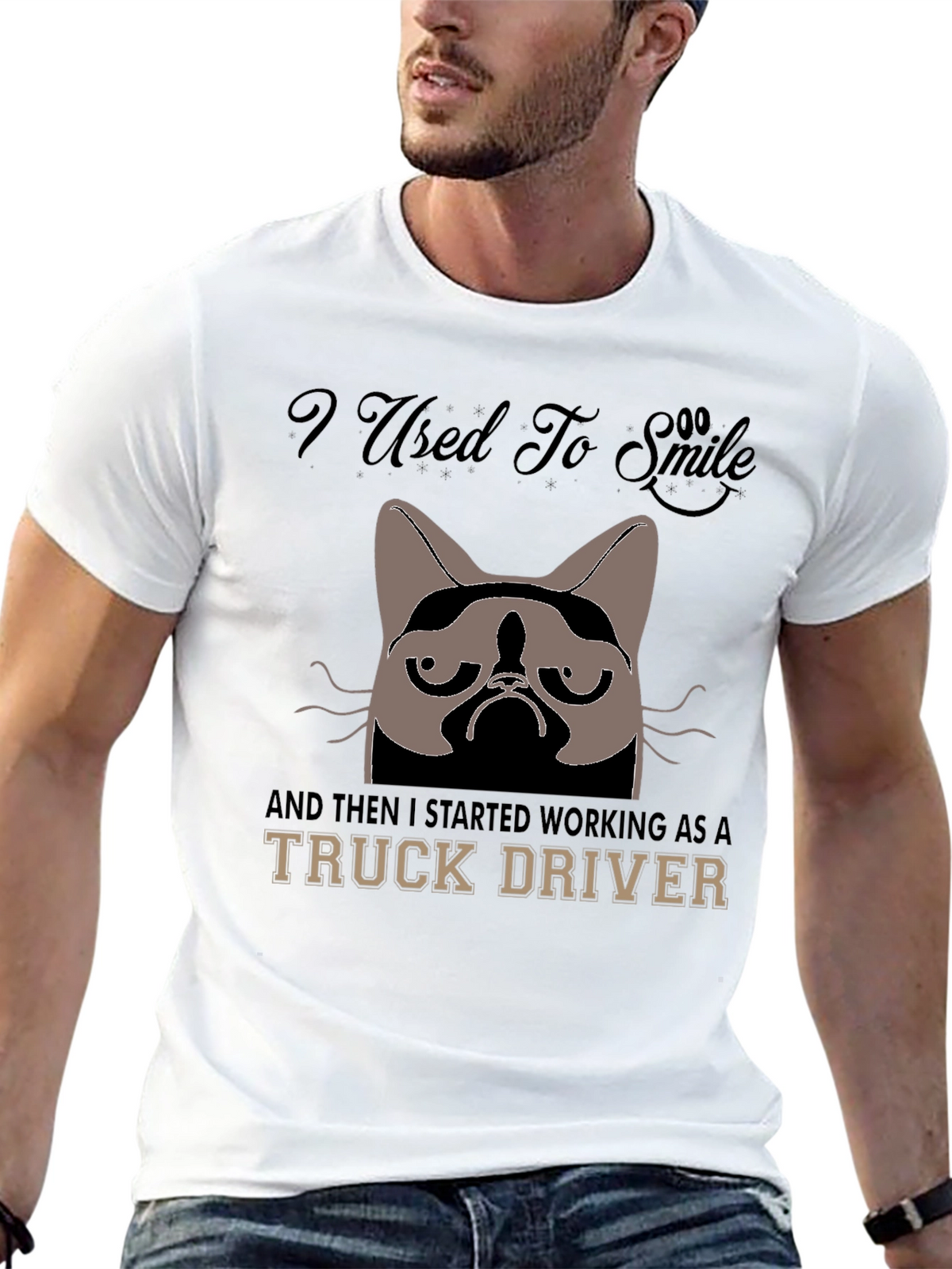 Grumpy Cat Truck Driver Graphic T-Shirt