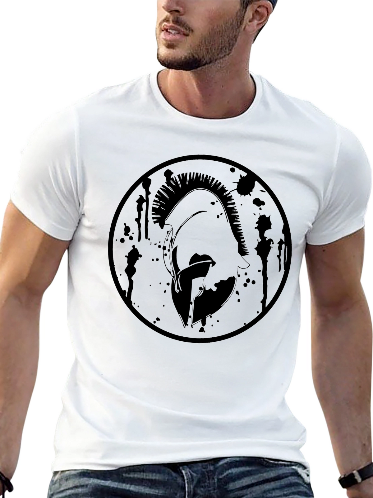 Spartan Warrior Helmet Graphic Tee - Black