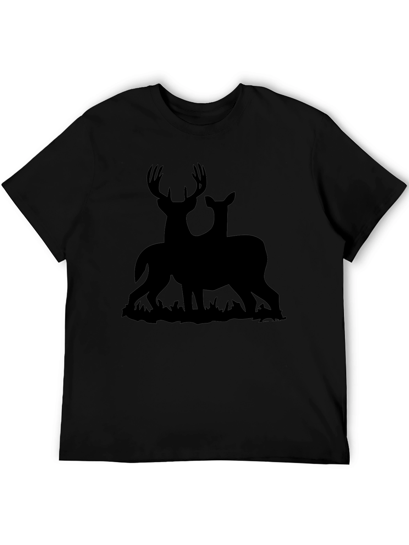 Deer Silhouette Graphic Tee - Black Cotton Blend