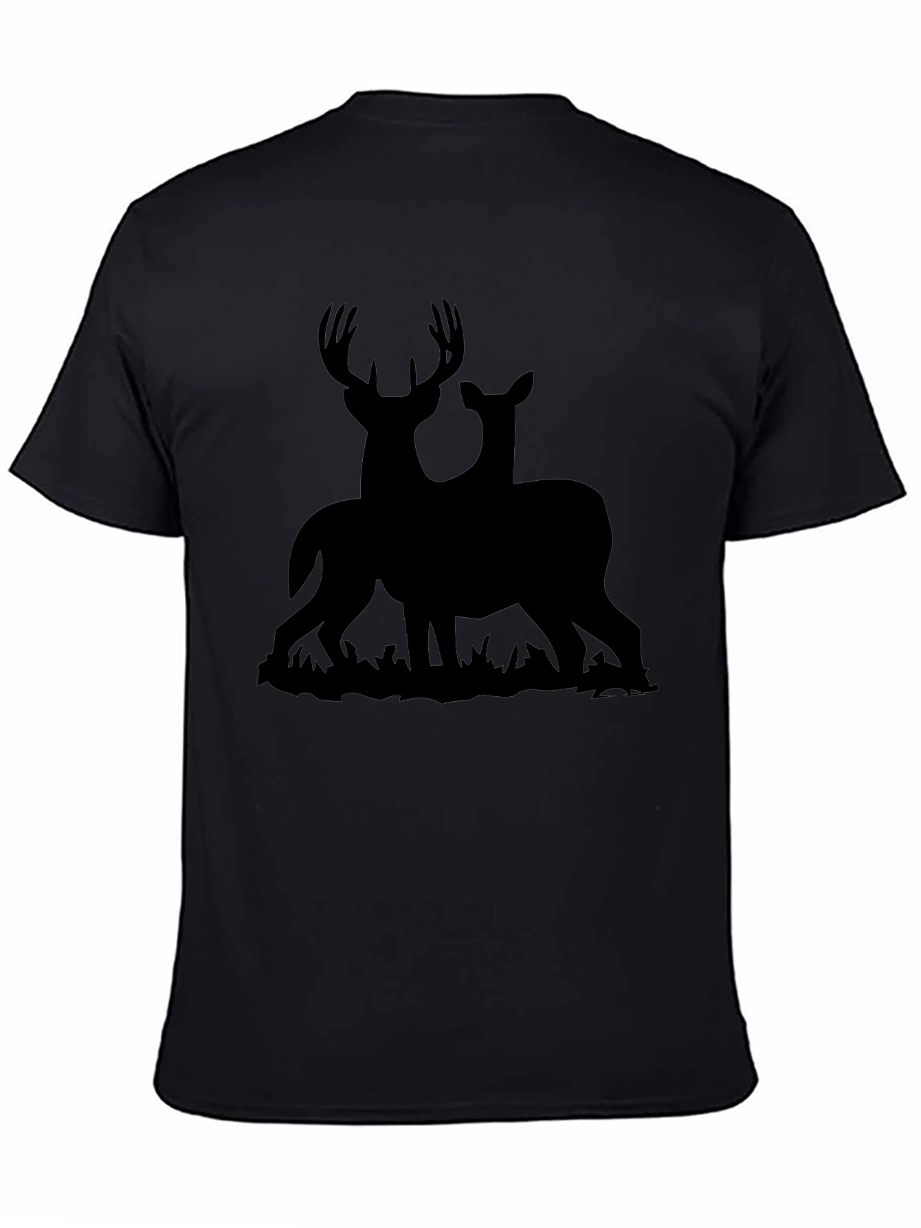 Deer Silhouette Graphic Tee - Black Cotton Blend