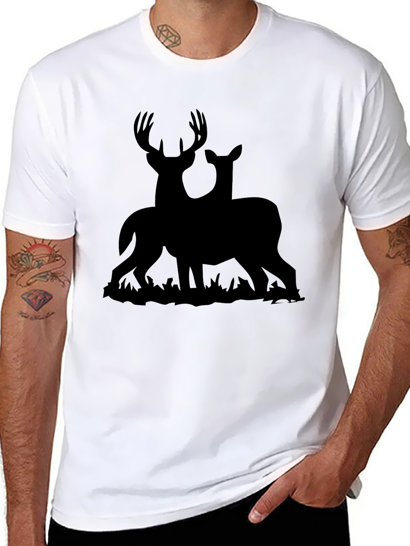 Deer Silhouette Graphic Tee - Black Cotton Blend