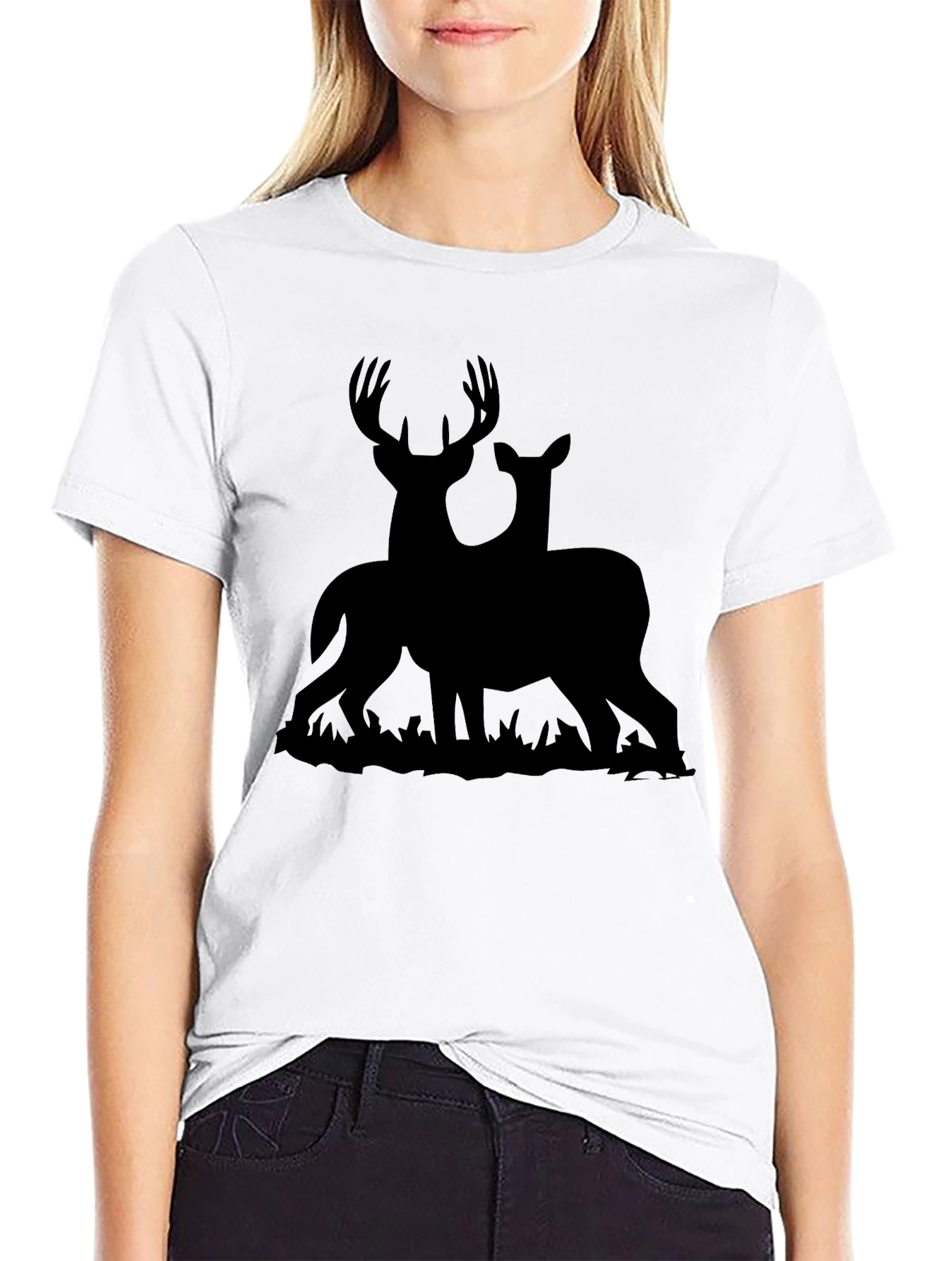 Deer Silhouette Graphic Tee - Black Cotton Blend