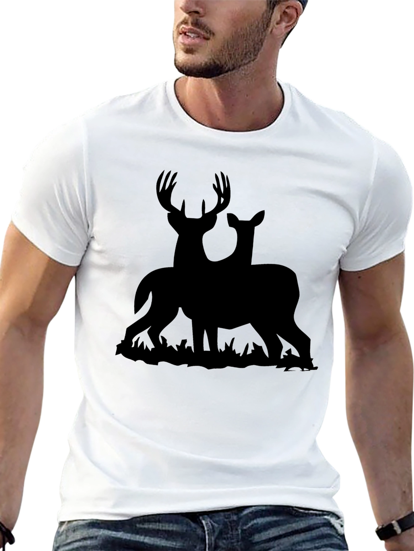 Deer Silhouette Graphic Tee - Black Cotton Blend