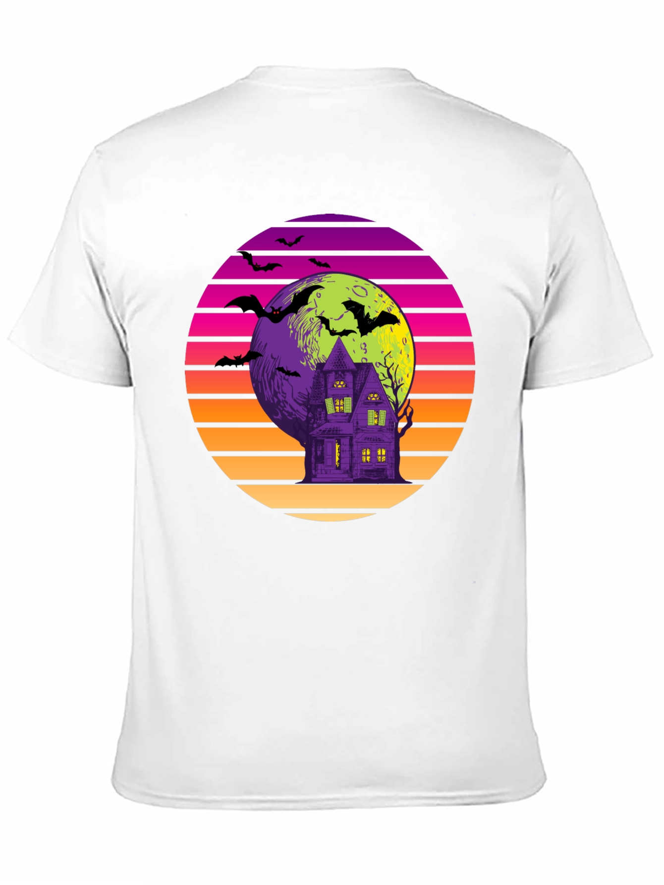 Retro Halloween T-Shirt: Haunted House Bats Moon